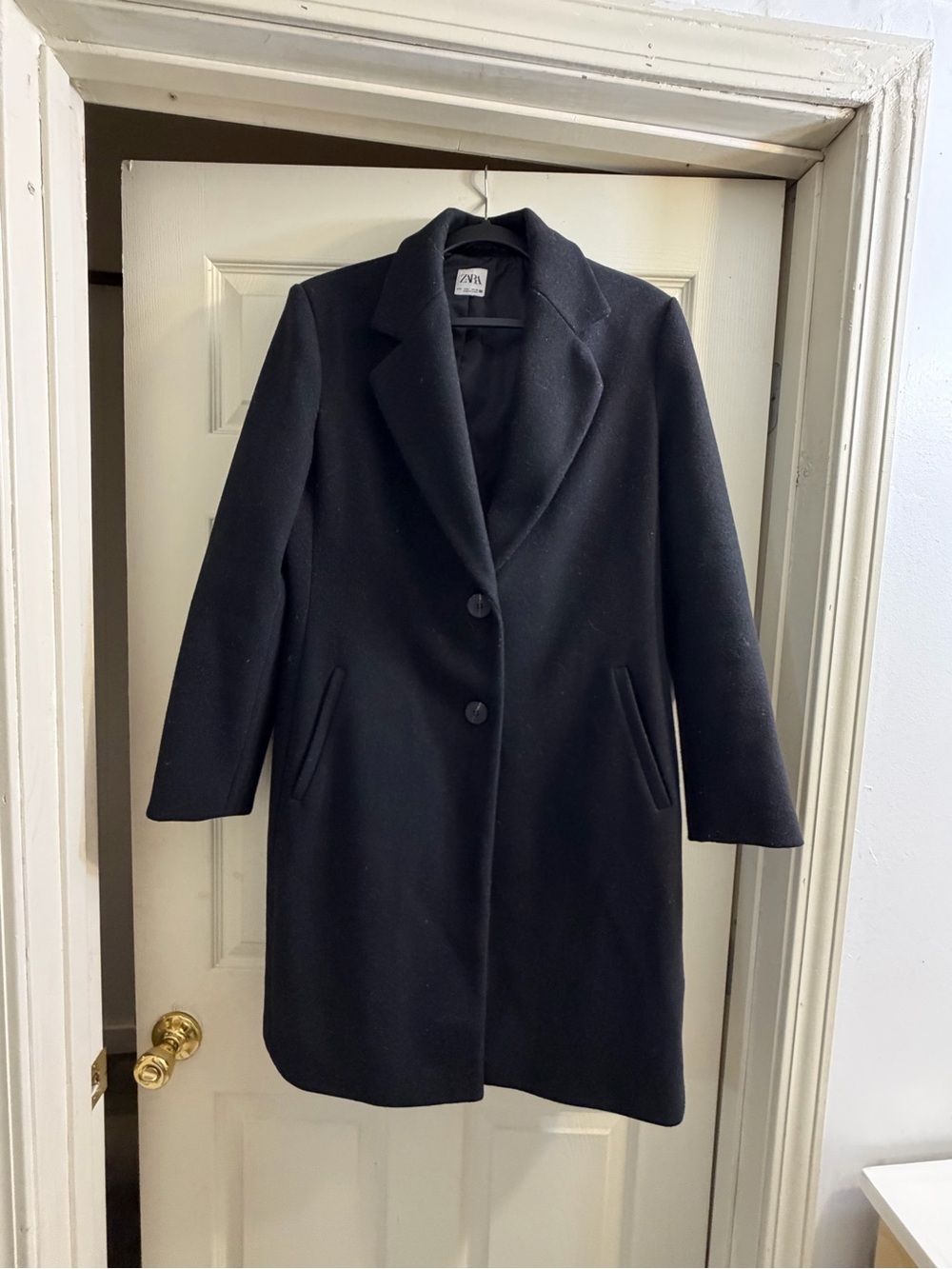 Zara Black Single-Breasted Wool-Blend Pea Coat